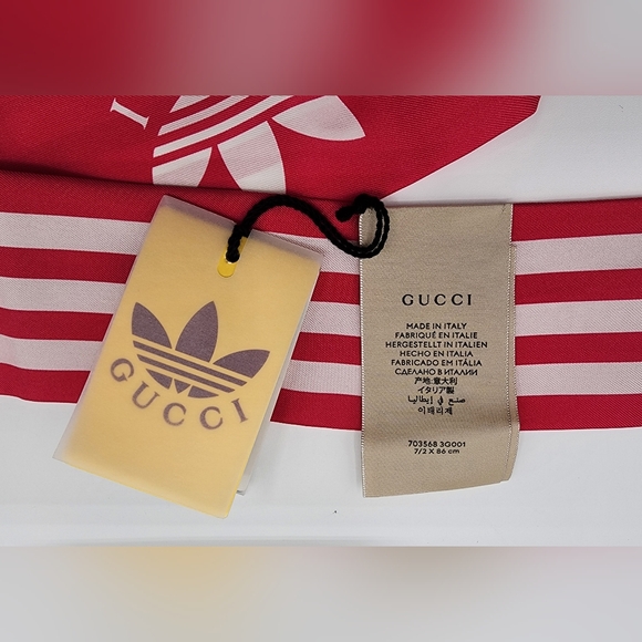 Gucci x Adidas Red & White Striped Silk Scarf NWT - Picture 6 of 9